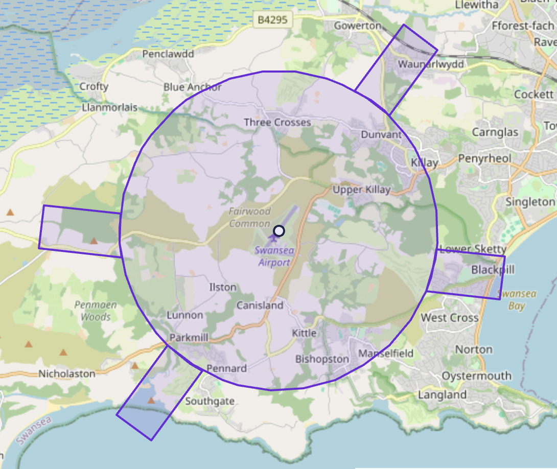 Swansea Airport Flight Restriction Zone and Runway Protection Zones map